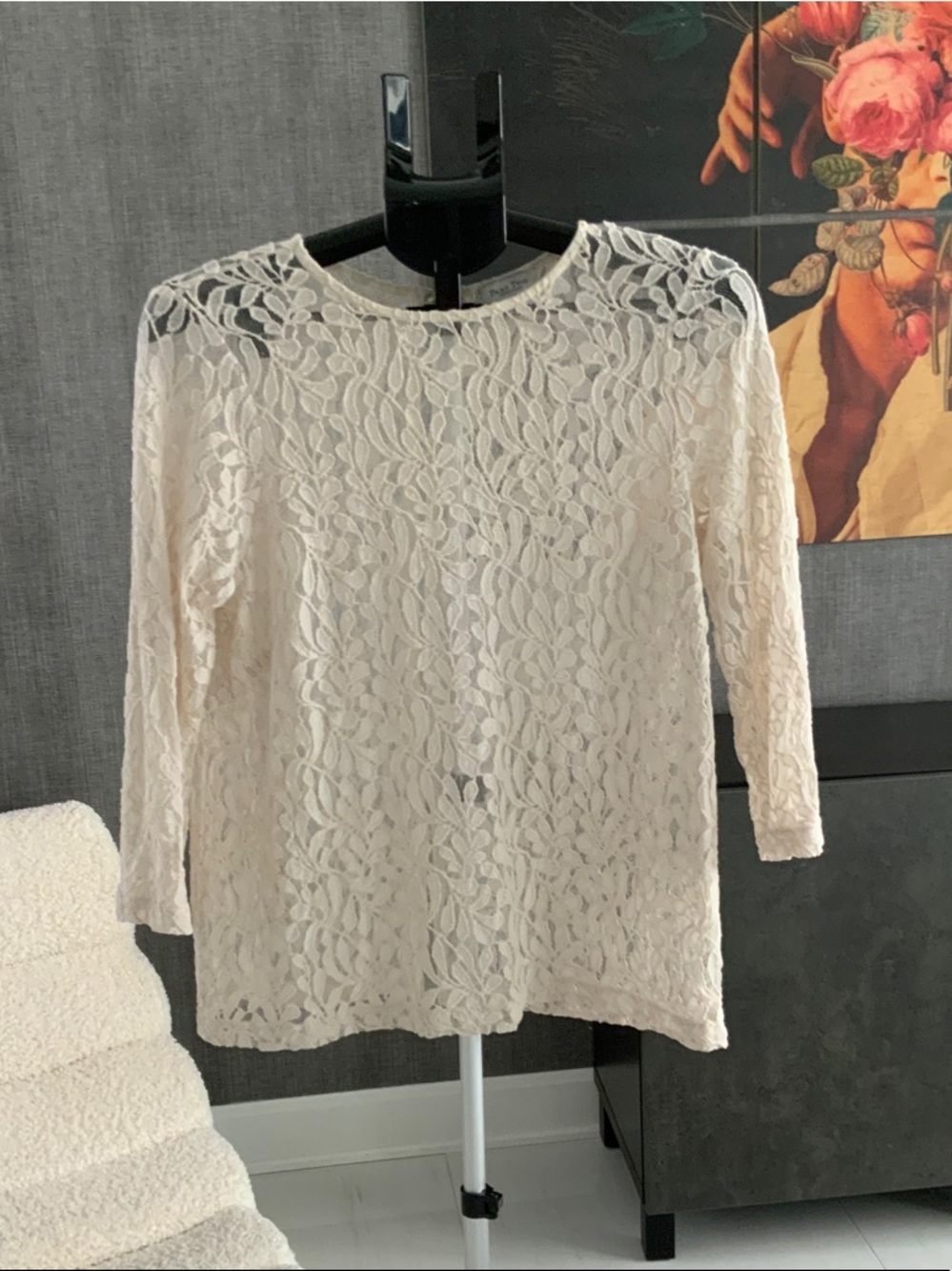 Part Two Lace Long-Sleeve Top - Cream L